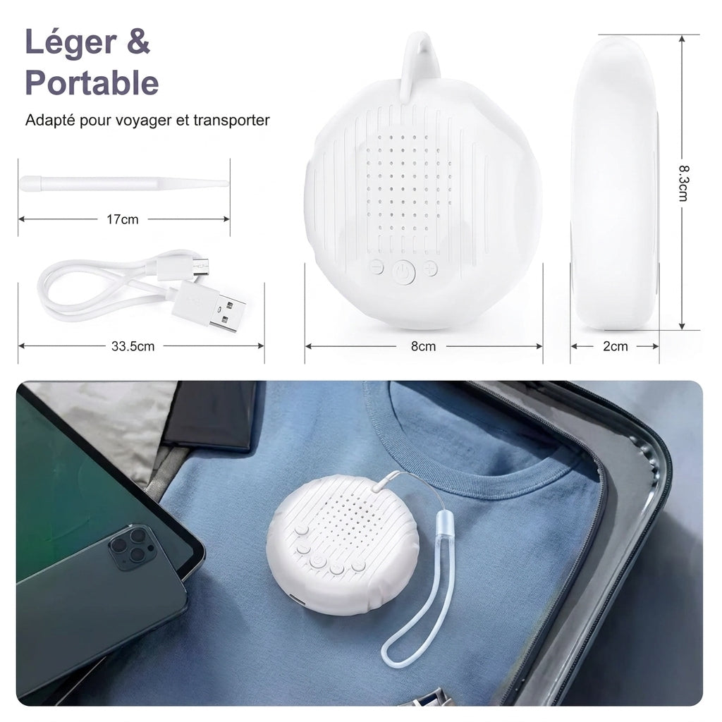 Générateur de Sons d'Ambiance Nomade pour Bébé – Boîtier Audio Compact Rechargeable USB