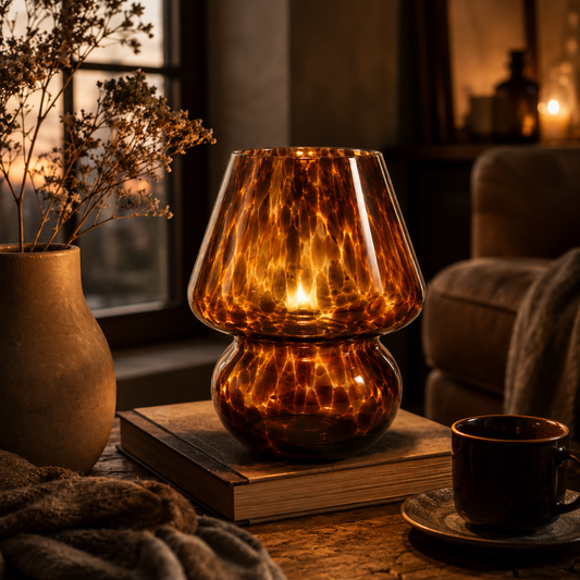 Lampe Champignon en Verre Ambré Vintage – Luminaire d'Ambiance Rayé