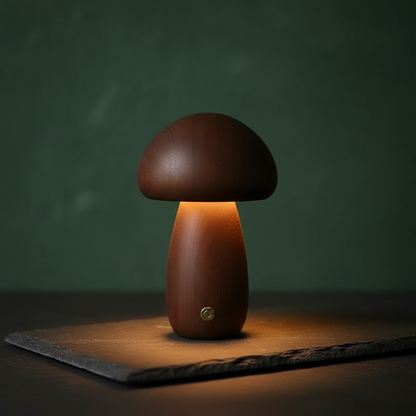 Lampe Veilleuse Champignon en Bois Massif – Luminaire Tactile Rechargeable sans Fil