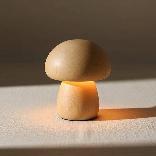 Lampe Veilleuse Champignon en Bois Massif – Luminaire Tactile Rechargeable sans Fil
