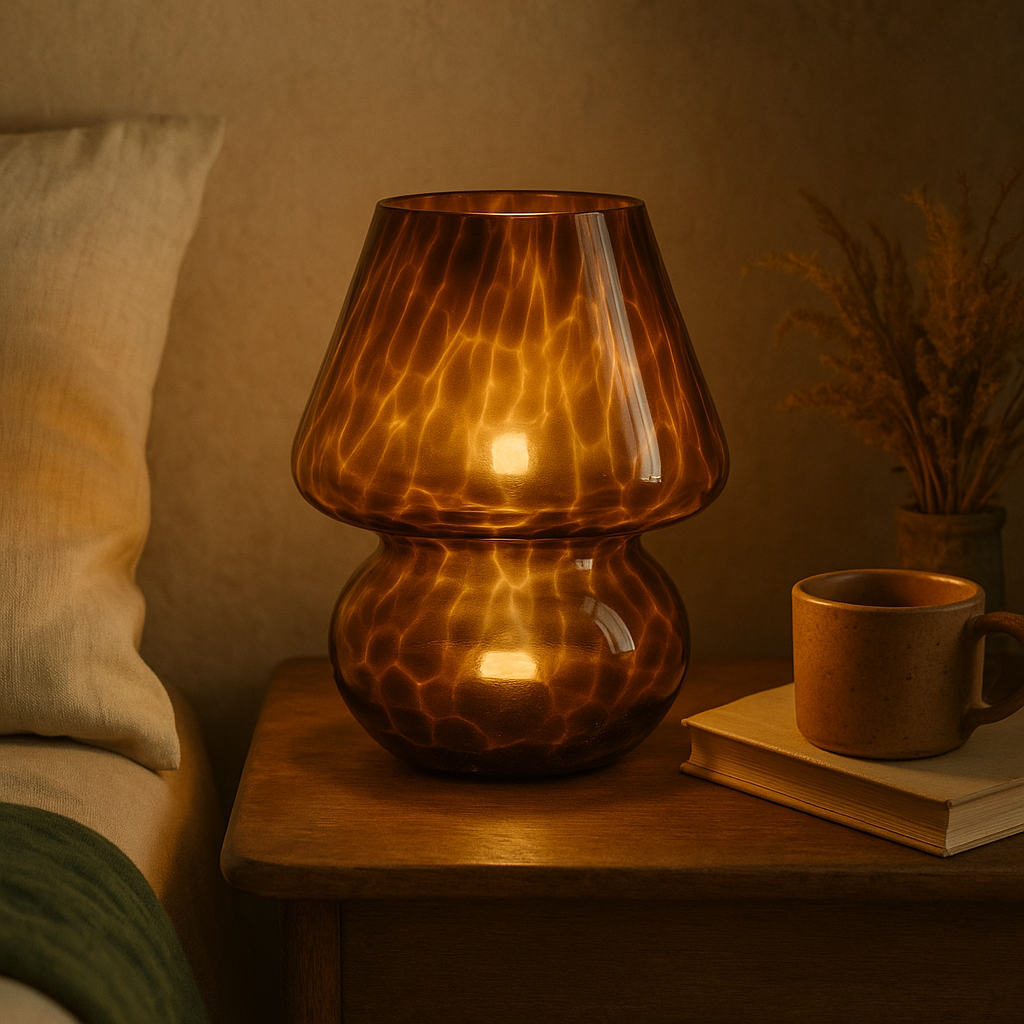 Lampe Champignon en Verre Ambré Vintage – Luminaire d'Ambiance Rayé