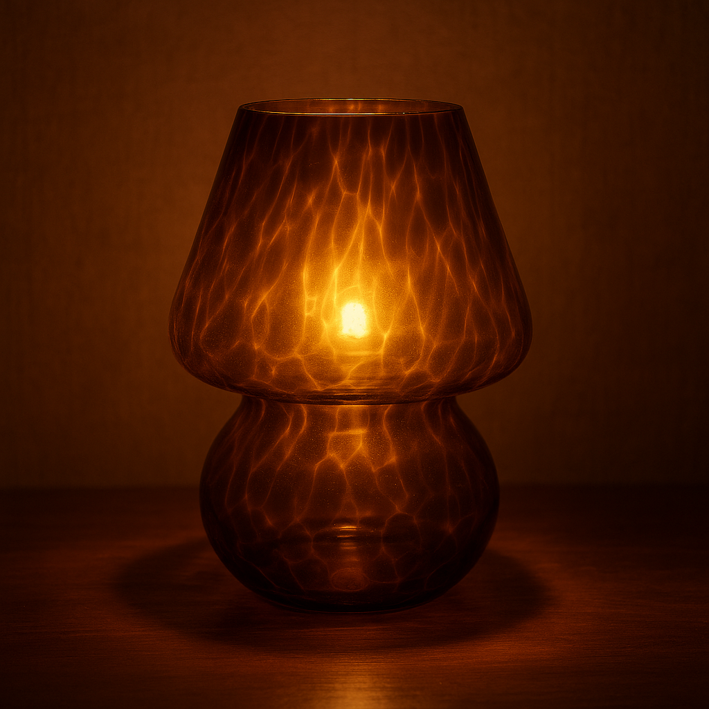 Lampe Champignon en Verre Ambré Vintage – Luminaire d'Ambiance Rayé