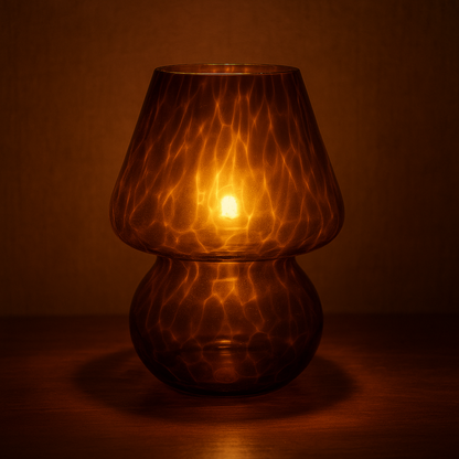 Lampe Champignon en Verre Ambré Vintage – Luminaire d'Ambiance Rayé