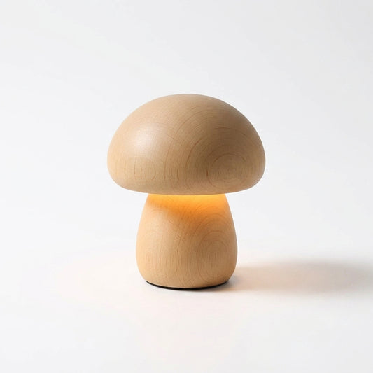 Lampe Veilleuse Champignon en Bois Massif – Luminaire Tactile Rechargeable sans Fil