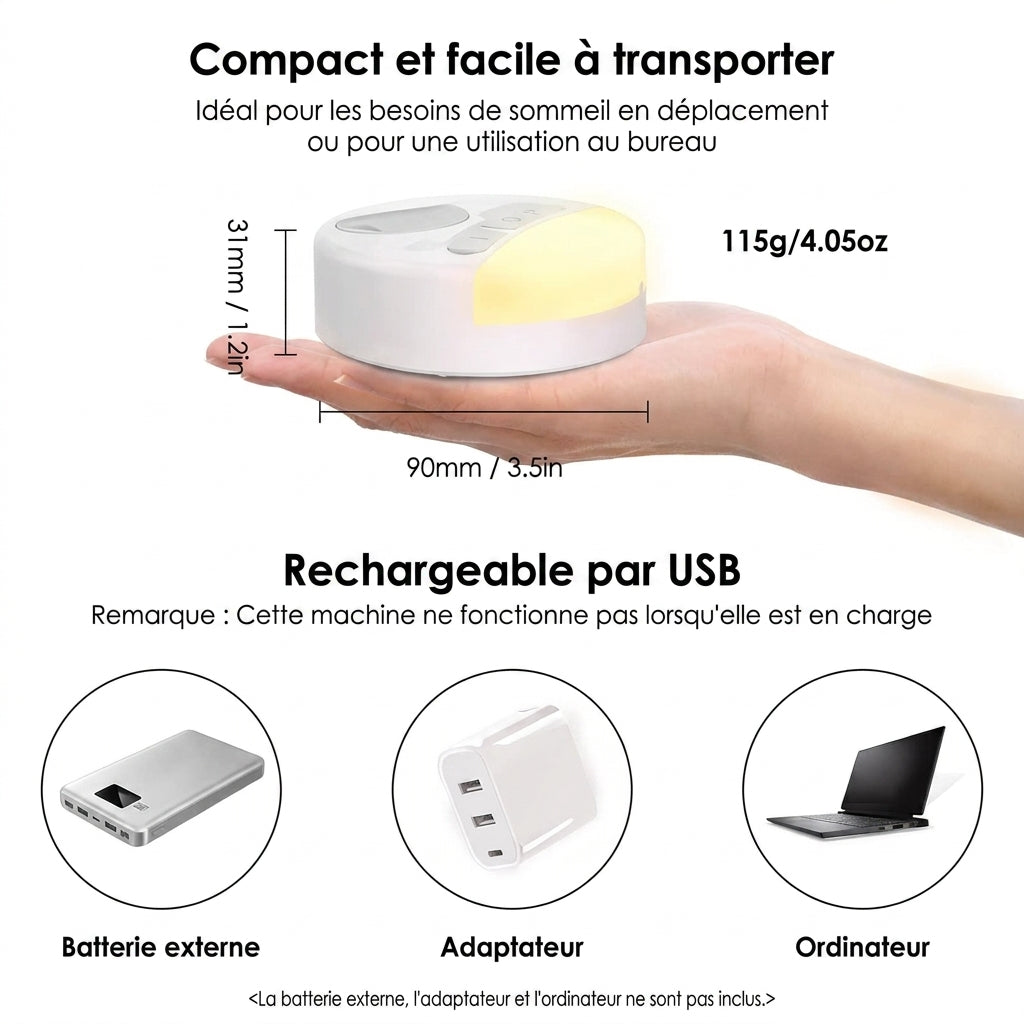 Générateur de Sons d'Ambiance Nomade – Diffuseur Sonore LED à Minutage Intelligent