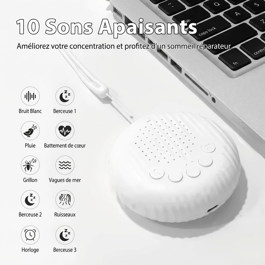 Générateur de Sons d'Ambiance Nomade pour Bébé – Boîtier Audio Compact Rechargeable USB