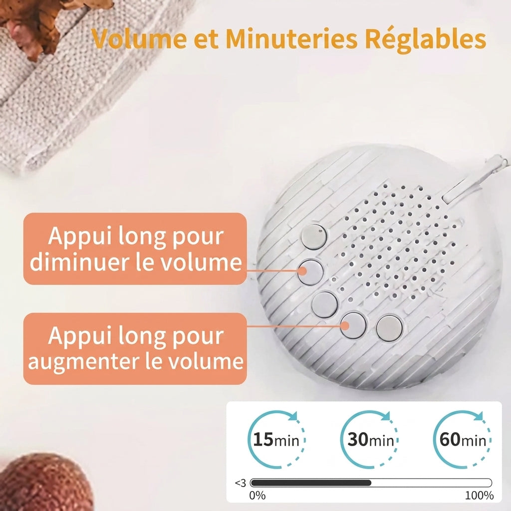 Générateur de Sons d'Ambiance Nomade pour Bébé – Boîtier Audio Compact Rechargeable USB