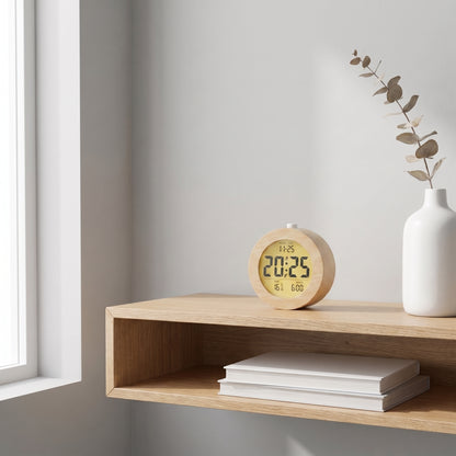 Réveil Digital en Bois Massif – Horloge de Table Multifonction avec Température & Date