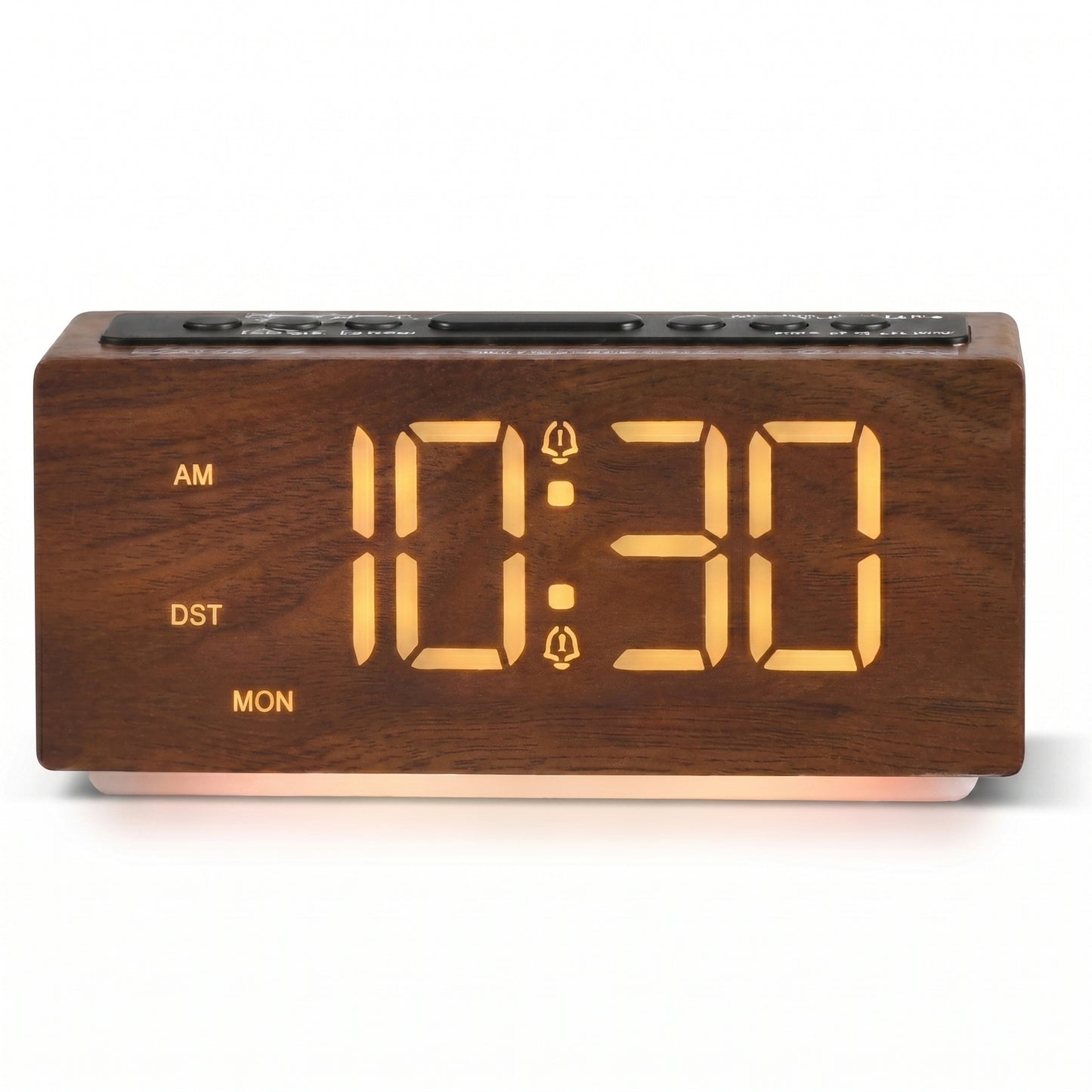 Réveil Digital Design Effet Bois – Horloge de Table LED Tactile avec Température