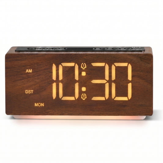 Réveil Digital Design Effet Bois – Horloge de Table LED Tactile avec Température