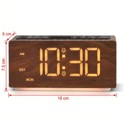 Réveil Digital Design Effet Bois – Horloge de Table LED Tactile avec Température