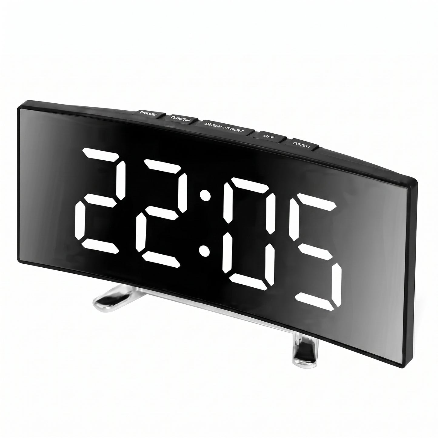 Réveil Digital Écran Miroir Incurvé LED – Horloge de Table Moderne Panoramique