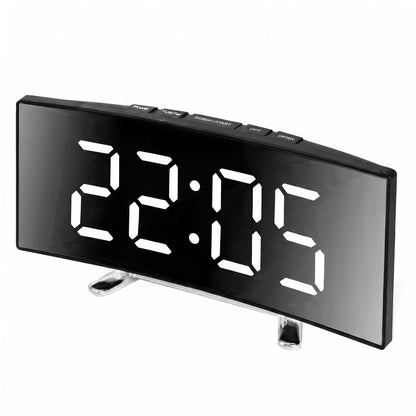 Réveil Digital Écran Miroir Incurvé LED – Horloge de Table Moderne Panoramique