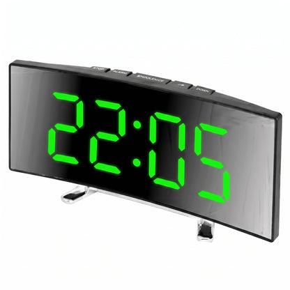 Réveil Digital Écran Miroir Incurvé LED – Horloge de Table Moderne Panoramique
