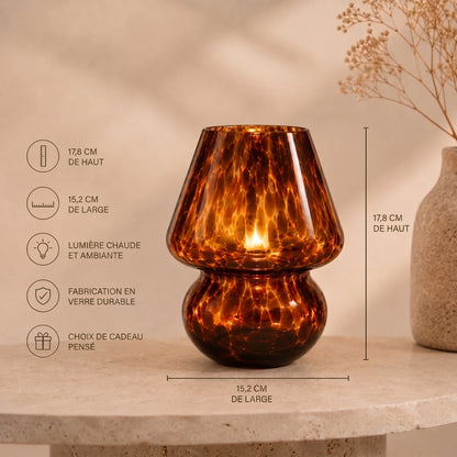 Lampe Champignon en Verre Ambré Vintage – Luminaire d'Ambiance Rayé