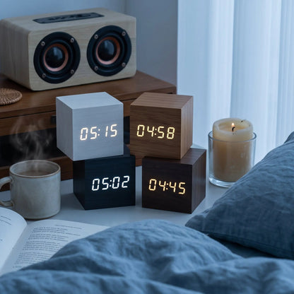 Réveil Cube en Bois